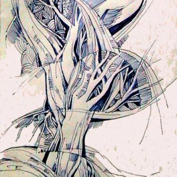 Desenho intitulada "Дърво с птица" por Ivan Hadjidimitrov, Obras de arte originais