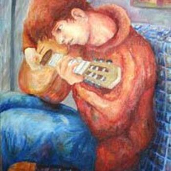 Peinture intitulée "Guitar player" par Laszlo Hadnagy, Œuvre d'art originale