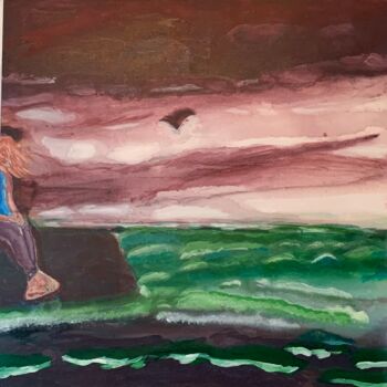 Painting titled "Lonely  woman at Sea" by Hadrany, Original Artwork, Acrylic