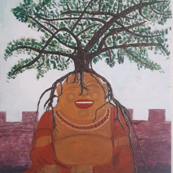 Malerei mit dem Titel "L'esprit de Bouddha" von Hadrien Lapouyade, Original-Kunstwerk, Öl