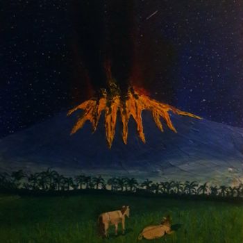 Peinture intitulée "Volcano oops" par Hadrien Lapouyade, Œuvre d'art originale, Huile