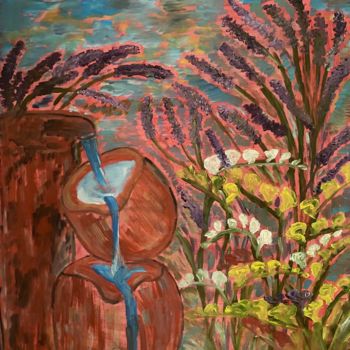 Peinture intitulée "Lavender near the f…" par Viorica Hagianu, Œuvre d'art originale, Huile Monté sur Châssis en bois
