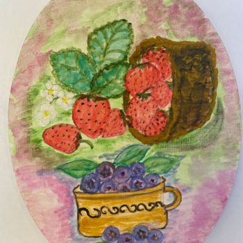 Painting titled "Blueberries and str…" by Viorica Hagianu, Original Artwork, Tempera