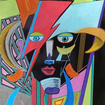 Painting titled "David Bowie" by Hah, Original Artwork, Acrylic Mounted on Wood Stretcher frame