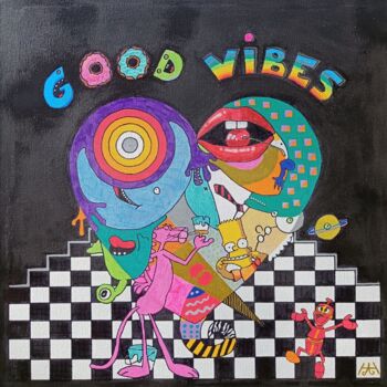 Peinture intitulée "Good Vibes!" par Hah, Œuvre d'art originale, Acrylique Monté sur Châssis en bois
