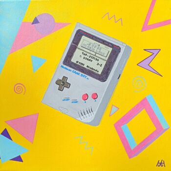Painting titled "GameBoy" by Hah, Original Artwork, Acrylic Mounted on Wood Stretcher frame