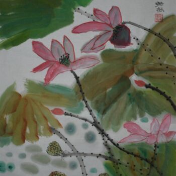 Painting titled "海燕绘画作品"荷香"" by Hai Yan Liu, Original Artwork, Ink