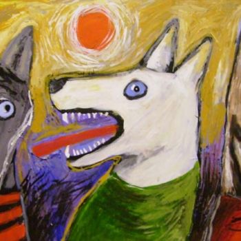 Painting titled "dogs x 3" by Haje Holmström, Original Artwork