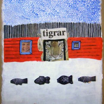Malerei mit dem Titel "the tigerdoor" von Haje Holmström, Original-Kunstwerk