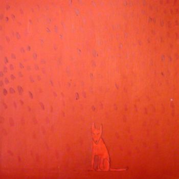 Painting titled "red dog under red s…" by Haje Holmström, Original Artwork