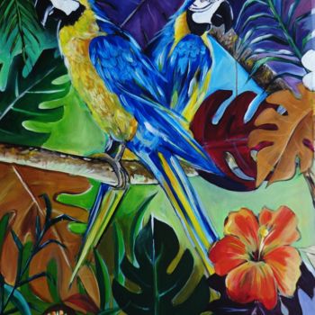 Malerei mit dem Titel "perroquets" von Hajer Aloui, Original-Kunstwerk, Acryl