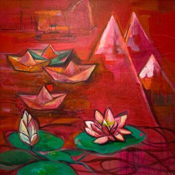 Malerei mit dem Titel "Floating (Lotus)" von Hajrian Syah, Original-Kunstwerk, Acryl