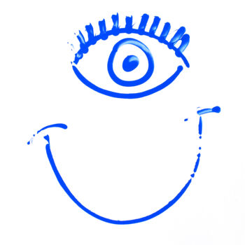 Zeichnungen mit dem Titel "Smiley Bleu" von Hakan Portakal, Original-Kunstwerk, Acryl