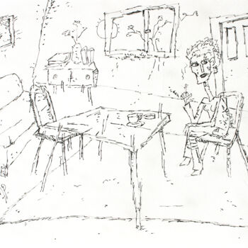 Dessin intitulée "La deuxième chaise" par Hakan Portakal, Œuvre d'art originale, Encre