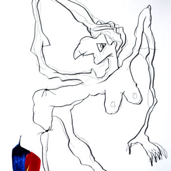 Drawing titled "Dessin N° 003" by Hakan Portakal, Original Artwork, Marker