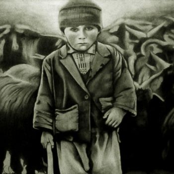 Drawing titled "shepherd boy" by Hakan Gurell, Original Artwork, Charcoal