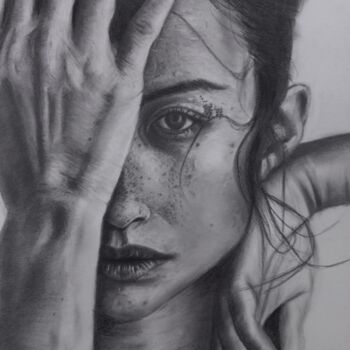 Dessin intitulée "Portrait femme" par Hala Dayoub, Œuvre d'art originale, Crayon