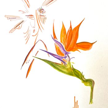 Dessin intitulée "Geisha aux fleurs M…" par Patrice Halary, Œuvre d'art originale, Aquarelle