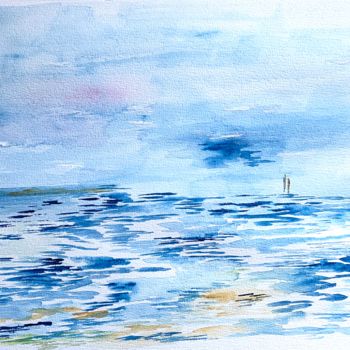 Drawing titled "La mer à Trouville" by Patrice Halary, Original Artwork, Watercolor