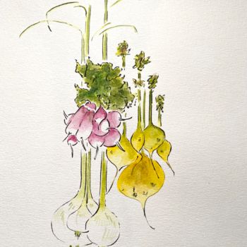 Drawing titled "Légumes" by Patrice Halary, Original Artwork, Watercolor