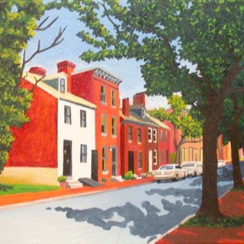 Painting titled "Sun on St. Mary St." by Nick Aumiller, Original Artwork, Oil