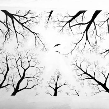 Malerei mit dem Titel "Old Trees" von Halina Krasowska, Original-Kunstwerk, Tinte
