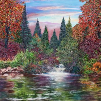 Pintura titulada "Conifer Creek" por Kenneth Halvorsen, Obra de arte original, Oleo