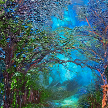 Ζωγραφική με τίτλο "Mysterious Forest" από Kenneth Halvorsen, Αυθεντικά έργα τέχνης, Λάδι Τοποθετήθηκε στο Ξύλινο φορείο σκε…