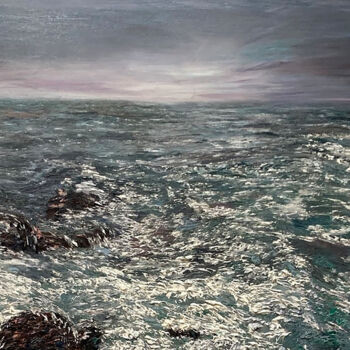 Painting titled "Raging Sea" by Kenneth Halvorsen, Original Artwork, Oil Mounted on Wood Stretcher frame