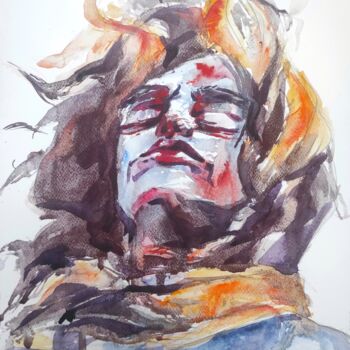 Painting titled "Pain. Part 7" by Halyna Yeremiichuk, Original Artwork, Watercolor