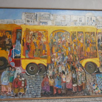 Painting titled "Transport publique" by Hamda Dniden, Original Artwork, Oil