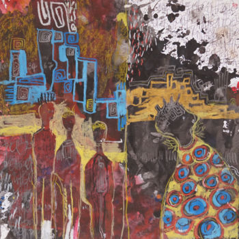 Картина под названием "La communauté" - Hamed Ouattara, Подлинное произведение искусства, Акрил