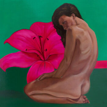 Painting titled "Lily" by Danielle Hameleers, Original Artwork, Oil Mounted on Wood Stretcher frame
