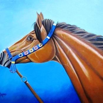 Painting titled "Arabin horse  阿拉伯马…" by Hamid Bouteldja, Original Artwork