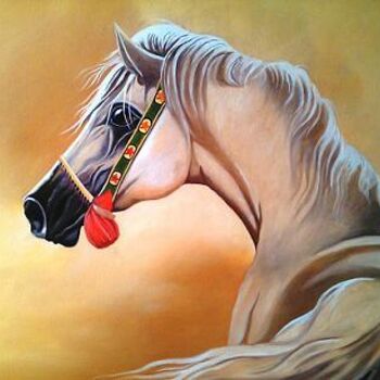 Peinture intitulée "Arabin horse  阿拉伯马…" par Hamid Bouteldja, Œuvre d'art originale