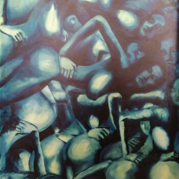 Painting titled "The Petrification o…" by Hamid Valentin Esmann, Original Artwork, Oil Mounted on Wood Stretcher frame