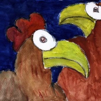 Malerei mit dem Titel "Hühner" von Dieter Hamm, Original-Kunstwerk
