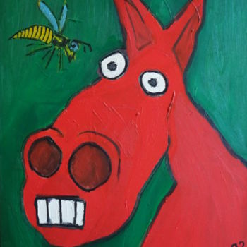 Schilderij getiteld "Pferd und Hornisse…" door Dieter Hamm, Origineel Kunstwerk