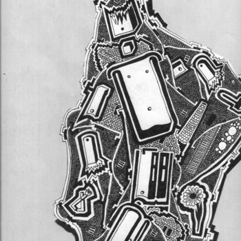 Drawing titled "Roboterdings" by Dieter Hamm, Original Artwork, Ink