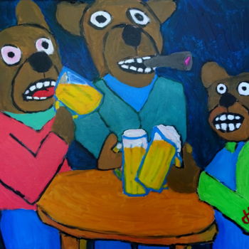Malerei mit dem Titel "Zechende Bären" von Dieter Hamm, Original-Kunstwerk