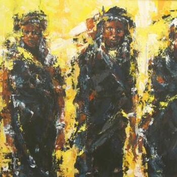 Peinture intitulée "Trois femmes Touare…" par Hamoudi, Œuvre d'art originale, Huile