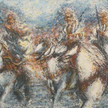 Peinture intitulée "Cavaliers des Aurès" par Hamoudi, Œuvre d'art originale, Huile