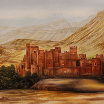 Картина под названием "Kasbah tamdaght , k…" - Hamza Rhani, Подлинное произведение искусства, Масло Установлен на Деревянная…
