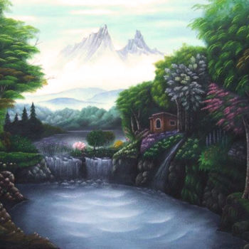 Painting titled "Nature verte" by Hamza Rhani, Original Artwork, Oil