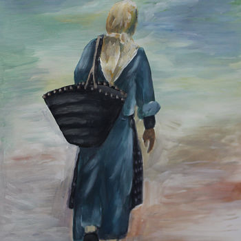 Painting titled "femme au panier" by Hamza Rhani, Original Artwork, Acrylic