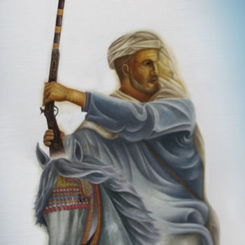 Картина под названием "cavalier du tborida" - Hamza Rhani, Подлинное произведение искусства, Масло