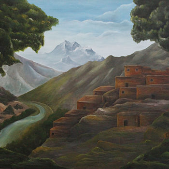 Pintura intitulada "Village d'atlas" por Hamza Rhani, Obras de arte originais, Acrílico