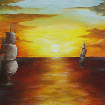 Schilderij getiteld "les navires" door Hamza Rhani, Origineel Kunstwerk, Acryl