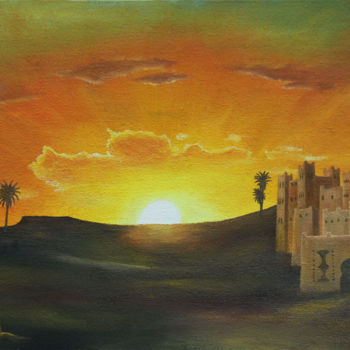 Peinture intitulée "kasbah du desert" par Hamza Rhani, Œuvre d'art originale, Huile