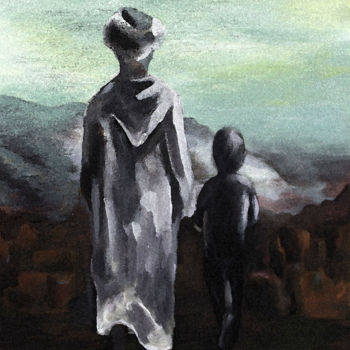 Pittura intitolato "père et fils" da Hamza Rhani, Opera d'arte originale, Acrilico